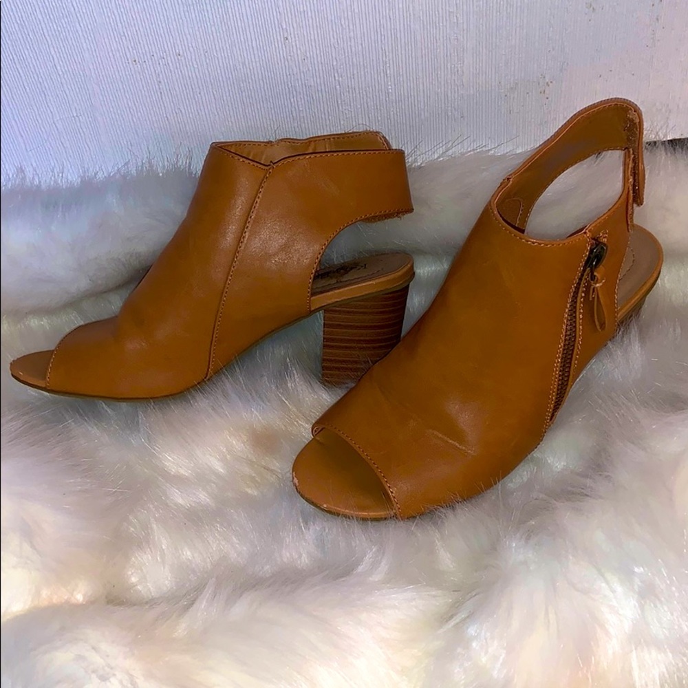 open toe brown booties